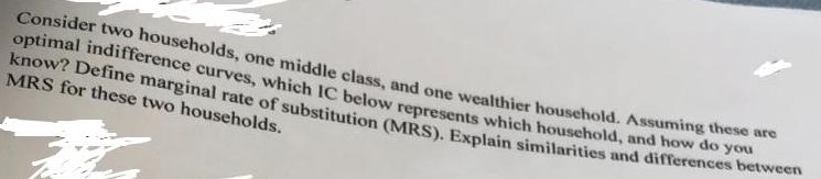 Consider two households, one middle class, and one wealthier household. Assuming these are optimal