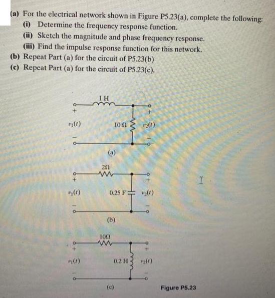 (a) For the electrical network shown in Figure P5.23(a), complete the following: (i) Determine the frequency