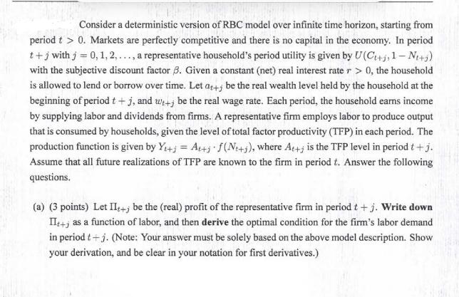 Consider a deterministic version of RBC model over infinite time horizon, starting from PUCH period t > 0.
