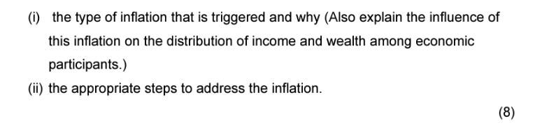 (i) the type of inflation that is triggered and why (Also explain the influence of this inflation on the