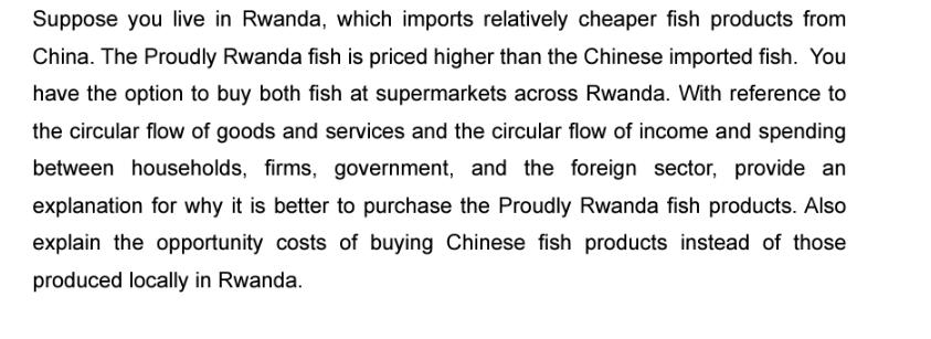 Suppose you live in Rwanda, which imports relatively cheaper fish products from China. The Proudly Rwanda