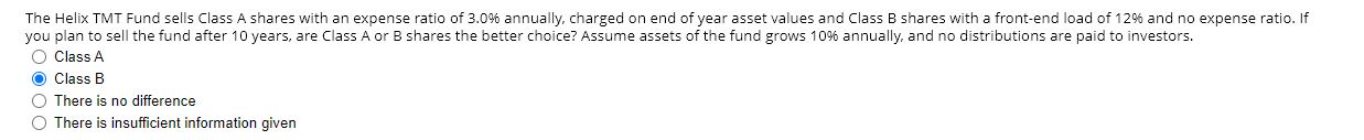 The Helix TMT Fund sells Class A shares with an expense ratio of 3.0% annually, charged on end of year asset