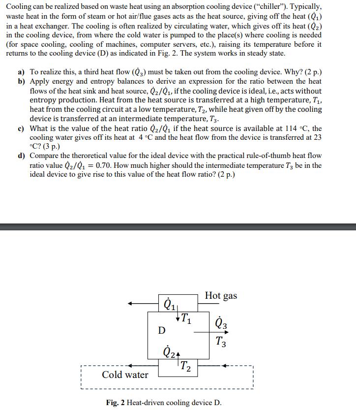 Cooling can be realized based on waste heat using an absorption cooling device (