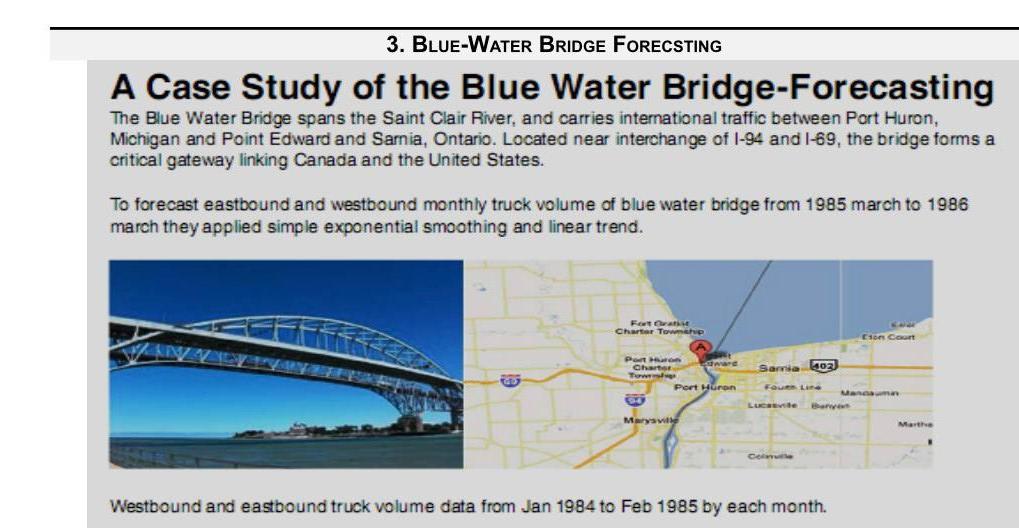 3. BLUE-WATER BRIDGE FORECSTING A Case Study of the Blue Water Bridge-Forecasting The Blue Water Bridge spans
