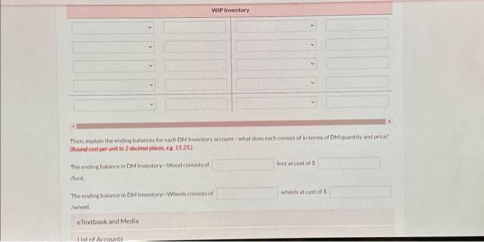 Then, explain the ending balances for each DM Inventory account-what does each consist of in terms of DM