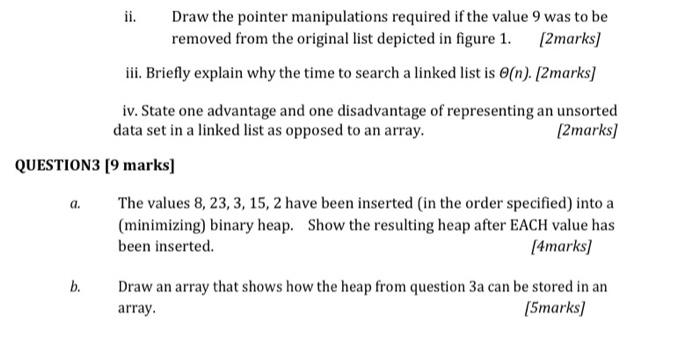 a. Draw the pointer manipulations required if the value 9 was to be removed from the original list depicted