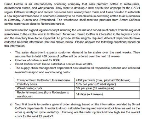 Smart Coffee is an internationally operating company that sells premium coffee to restaurants, delicatessen