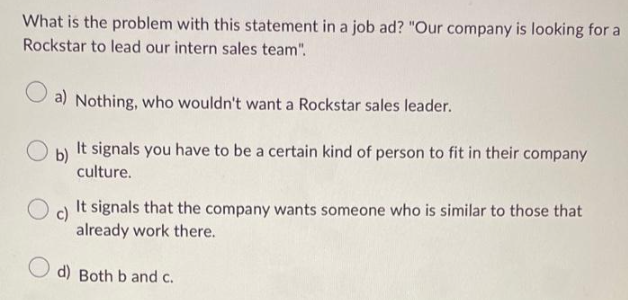 What is the problem with this statement in a job ad? 
