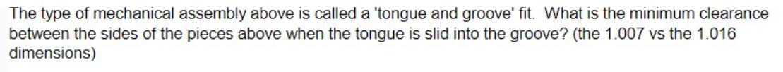 The type of mechanical assembly above is called a 'tongue and groove' fit. What is the minimum clearance