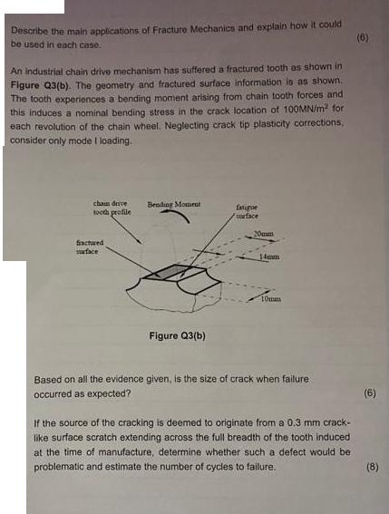 Describe the main applications of Fracture Mechanics and explain how it could be used in each case. An