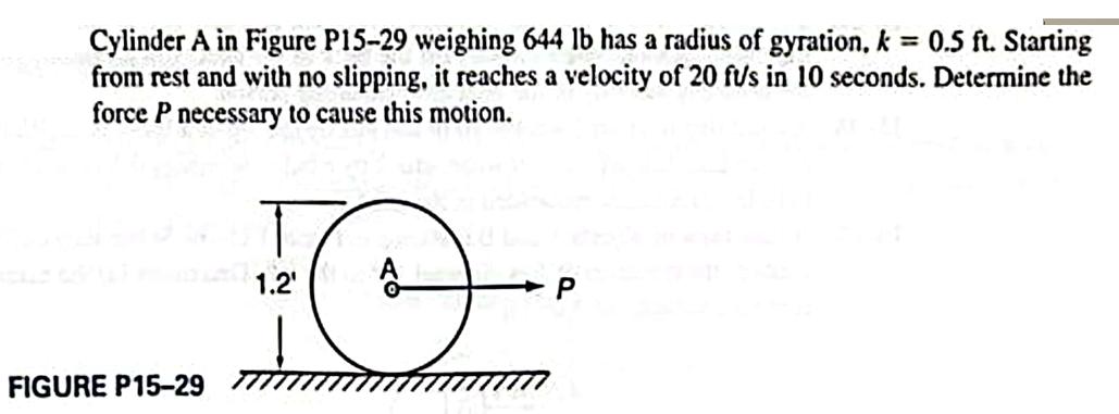 200 Cylinder A in Figure P15-29 weighing 644 lb has a radius of gyration, k = 0.5 ft. Starting from rest and