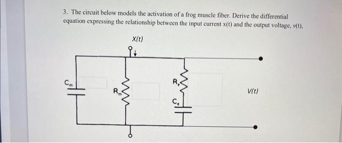 3. The circuit below models the activation of a frog muscle fiber. Derive the differential equation