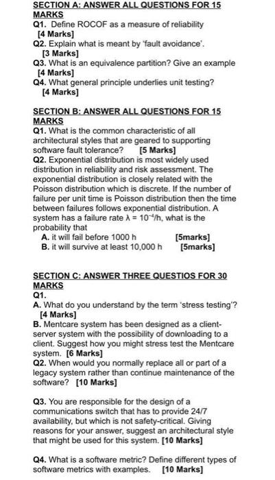 SECTION A: ANSWER ALL QUESTIONS FOR 15 MARKS Q1. Define ROCOF as a measure of reliability [4 Marks] Q2.