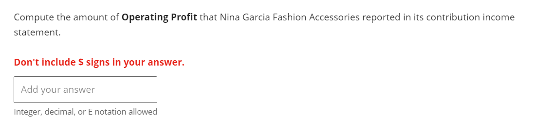 Compute the amount of Operating Profit that Nina Garcia Fashion Accessories reported in its contribution