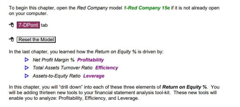 To begin this chapter, open the Red Company model 1-Red Company 15e if it is not already open on your
