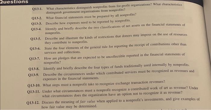 Questions What characteristics distinguish nonprofits from for-profit organizations? What characteristics