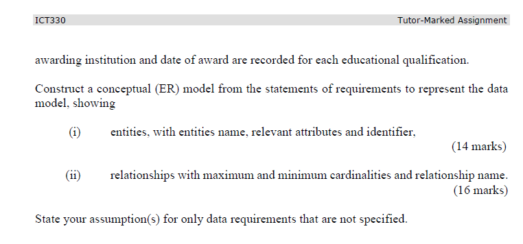 ICT330 awarding institution and date of award are recorded for each educational qualification. Construct a