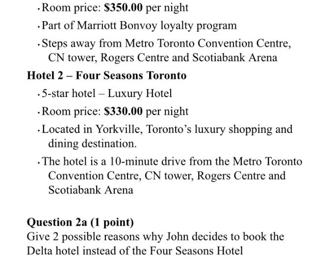 Room price: $350.00 per night Part of Marriott Bonvoy loyalty program  Steps away from Metro Toronto