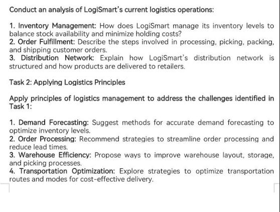 Conduct an analysis of LogiSmart's current logistics operations: 1. Inventory Management: How does LogiSmart