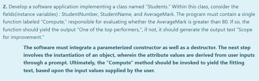2. Develop a software application implementing a class named 