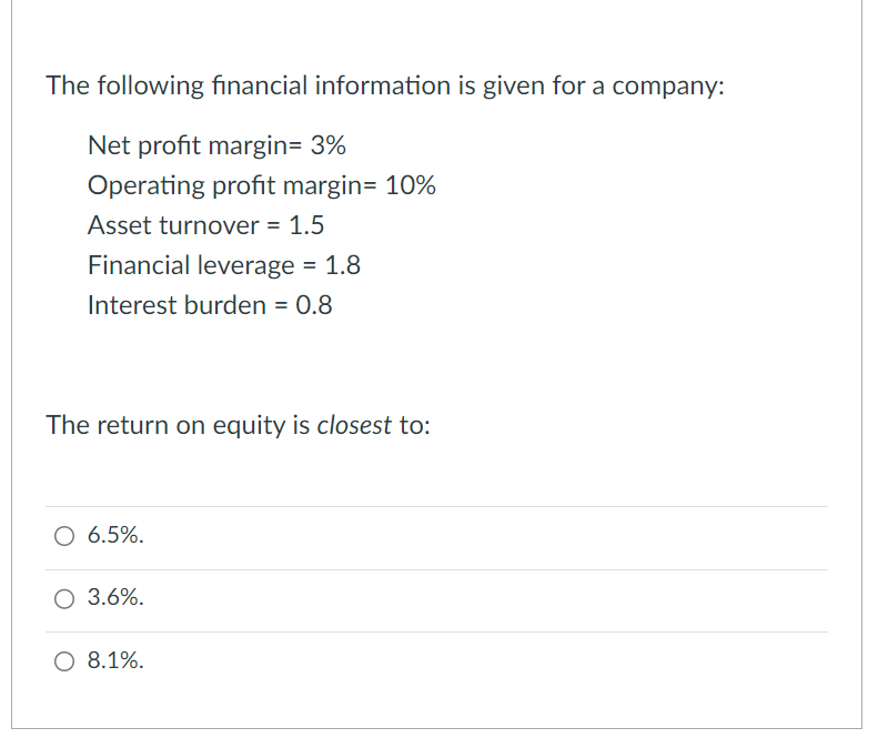 The following financial information is given for a company: Net profit margin= 3% Operating profit margin=