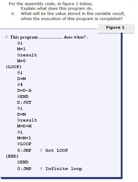 For the assembly code, in figure 1 below, Explain what does this program do. What will be the value stored in