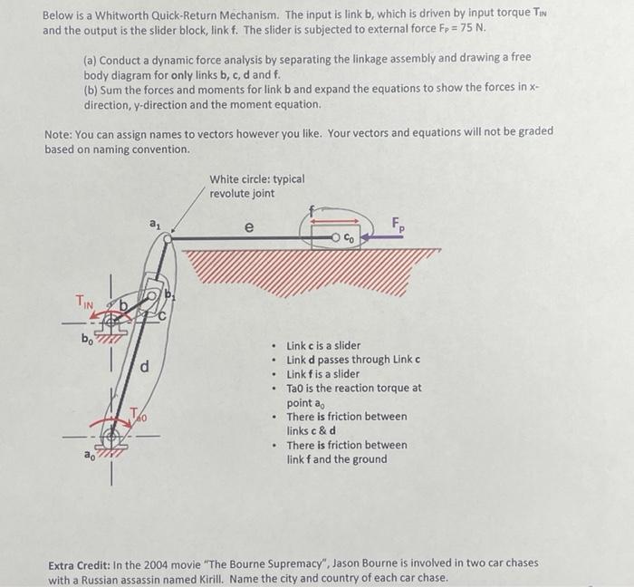 Below is a Whitworth Quick-Return Mechanism. The input is link b, which is driven by input torque TIN and the