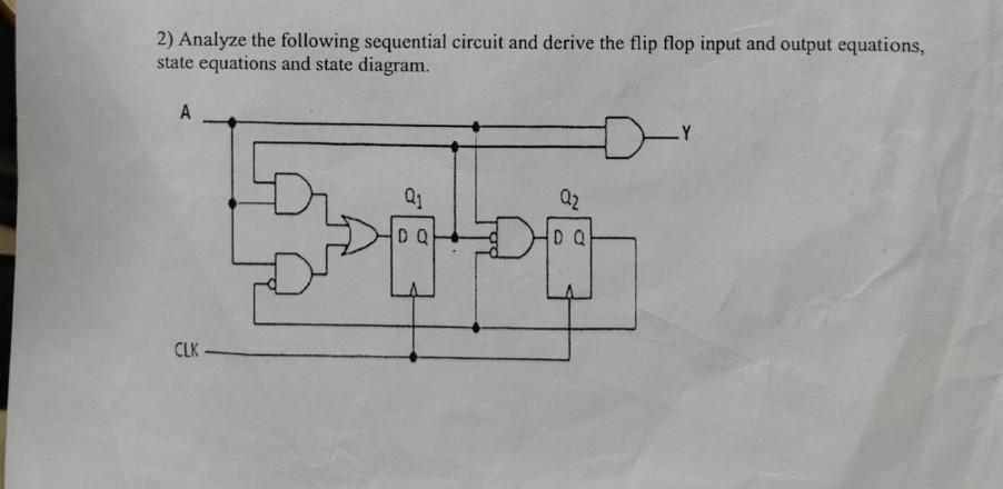 2) Analyze the following sequential circuit and derive the flip flop input and output equations, state