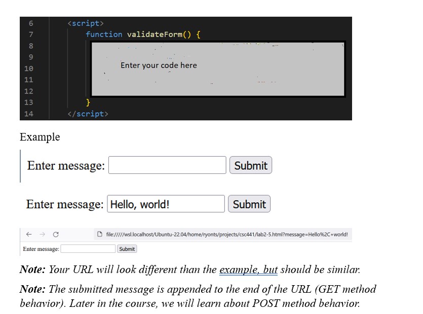 67 8 LO 00 9 10 11 22 12 13 14 Example function validateForm() { Enter message: } Enter message: Enter your