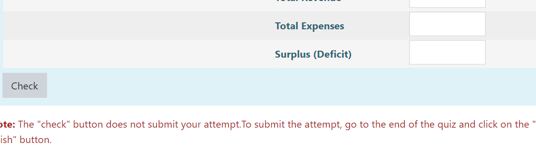 Check Total Expenses Surplus (Deficit) ote: The 