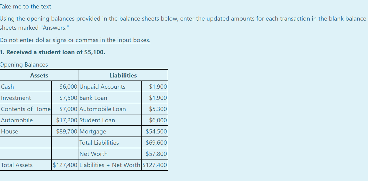 Take me to the text Using the opening balances provided in the balance sheets below, enter the updated