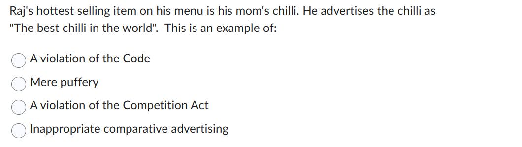 Raj's hottest selling item on his menu is his mom's chilli. He advertises the chilli as 