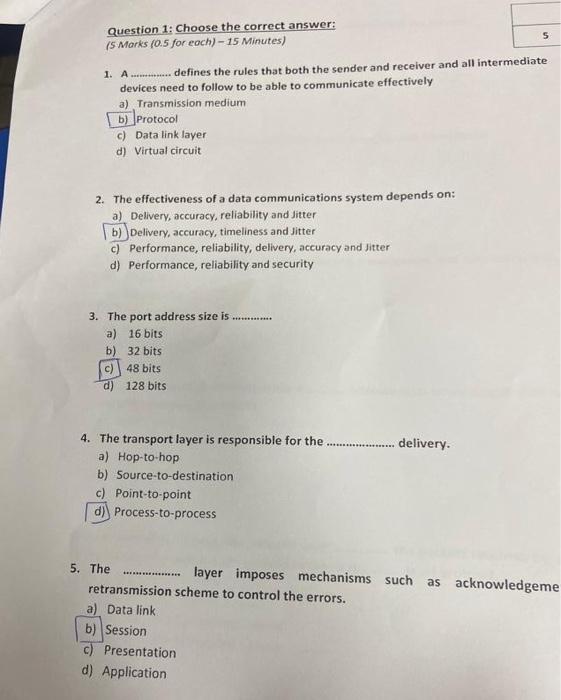 Question 1: Choose the correct answer: (5 Marks (0.5 for each)-15 Minutes) 1. A.............. defines the