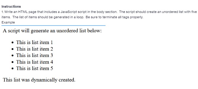 Instructions 1. Write an HTML page that includes a JavaScript script in the body section. The script should