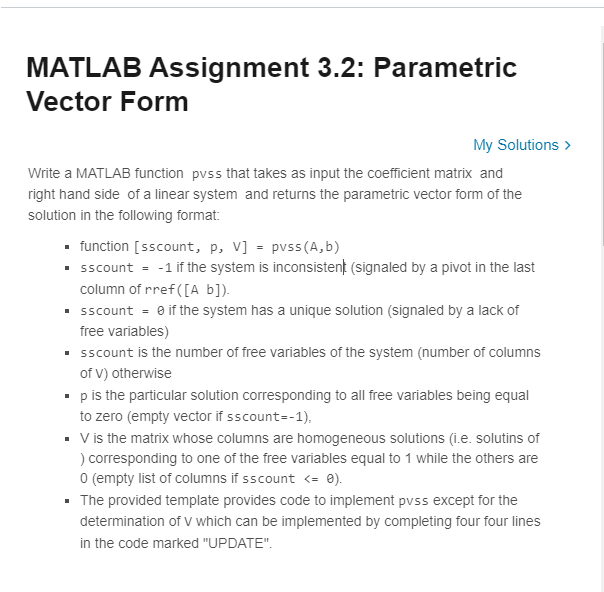 MATLAB Assignment 3.2: Parametric Vector Form My Solutions > Write a MATLAB function pvss that takes as input