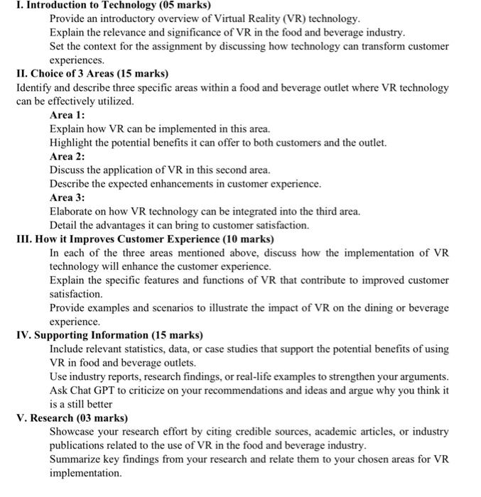 I. Introduction to Technology (05 marks) Provide an introductory overview of Virtual Reality (VR) technology.