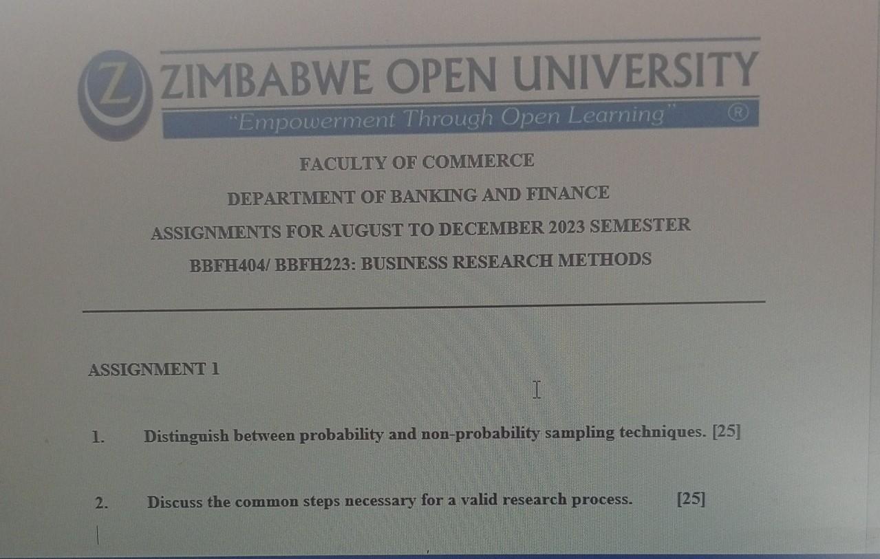 [Solved] Z ZIMBABWE OPEN UNIVERSITY "Empowerment T | SolutionInn