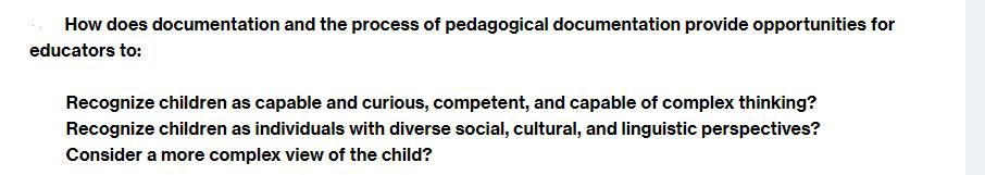 How does documentation and the process of pedagogical documentation provide opportunities for educators to: