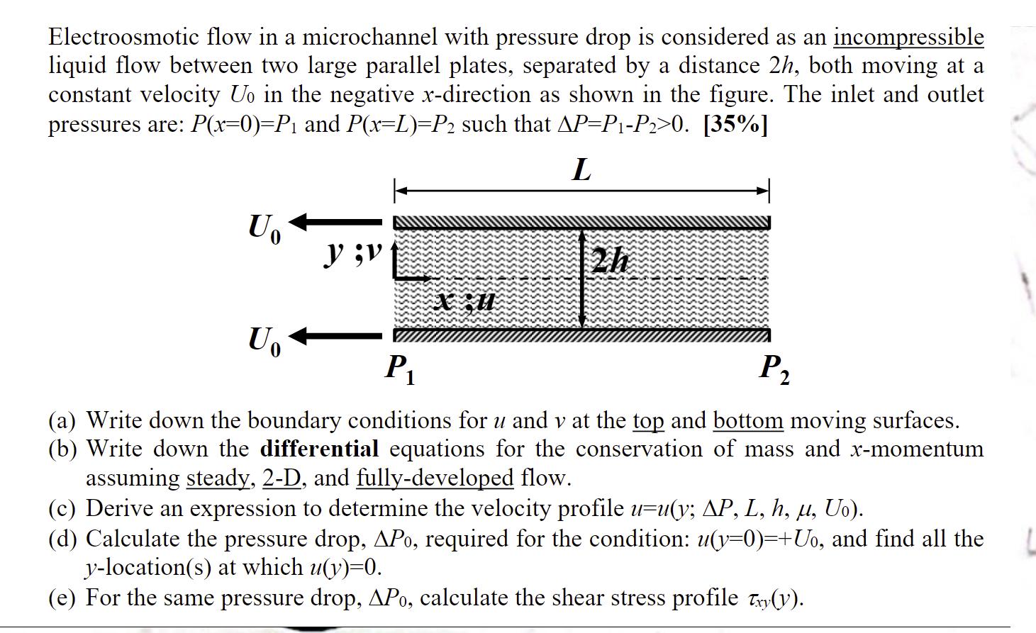 Electroosmotic flow in a microchannel with pressure drop is considered as an incompressible liquid flow