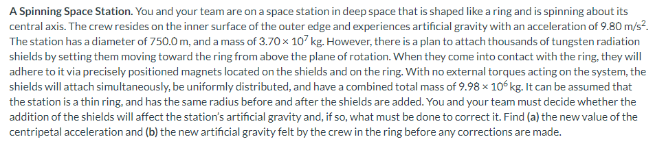 A Spinning Space Station. You and your team are on a space station in deep space that is shaped like a ring
