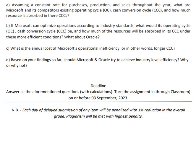 a) Assuming a constant rate for purchases, production, and sales throughout the year, what are Microsoft and