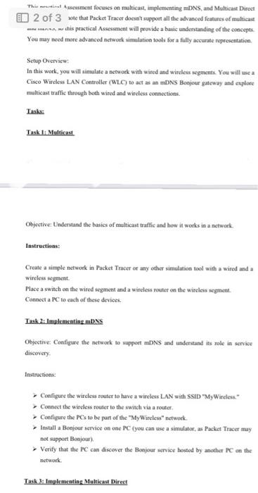 This il Assessment focuses on multicast, implementing mDNS, and Multicast Direct 2 of 3 ote that Packet