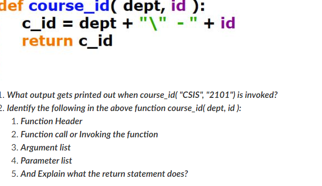 def course_id( c_id= return c_id dept, id ): dept + 