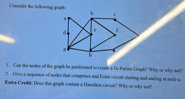 Consider the following graph: a de g b h 1. Can the nodes of the graph be partitioned to create a Bi-Partite