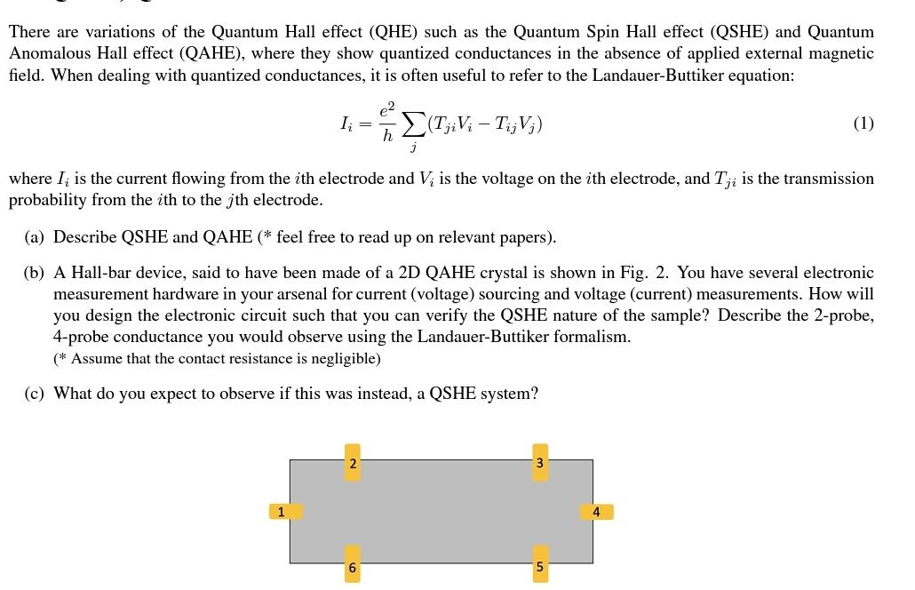 There are variations of the Quantum Hall effect (QHE) such as the Quantum Spin Hall effect (QSHE) and Quantum