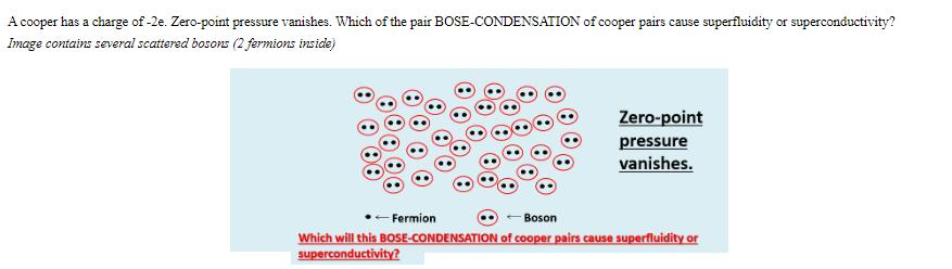 A cooper has a charge of -2e. Zero-point pressure vanishes. Which of the pair BOSE-CONDENSATION of cooper