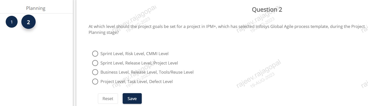 1 Planning 2 e project goals be set for a project in IPM+, which has selestion 2 G-2023 raj At which level