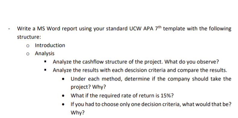 Write a MS Word report using your standard UCW APA 7th template with the following structure: o Introduction