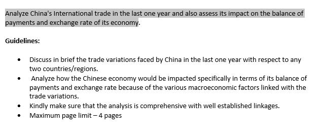 Analyze China's International trade in the last one year and also assess its impact on the balance of