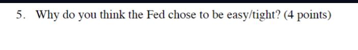 5. Why do you think the Fed chose to be easy/tight? (4 points)